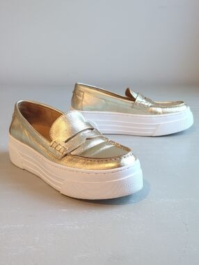 J/Slides Ava Metallic Gold Slip On Sneaker Loafer